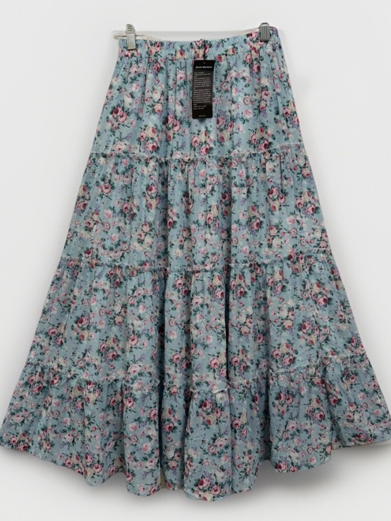 Scarlet Darkness Dresses & Skirts - Scarlet Darkness Floral Tiered Maxi Skirt Size S Light Blue with Pink Roses
